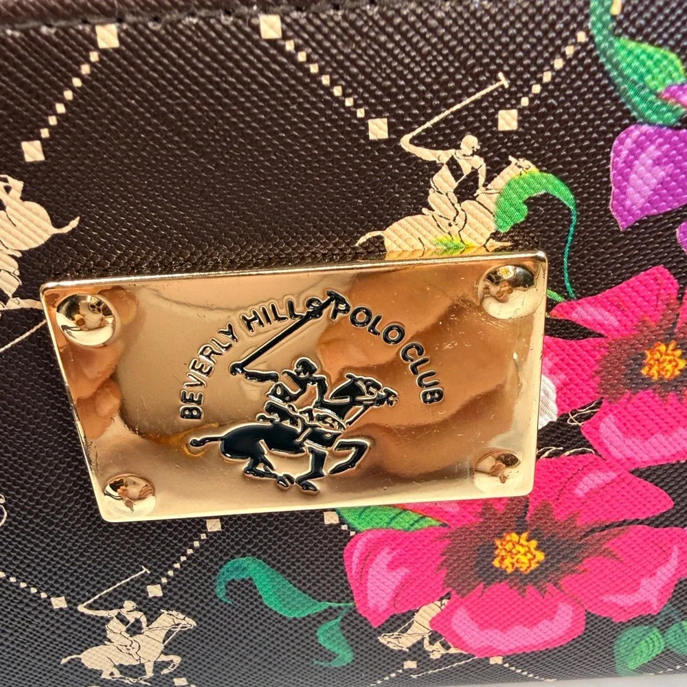 Beverly Hills Polo Club Floral Double Zip Wristlet Wallet Brown Multi BHPC